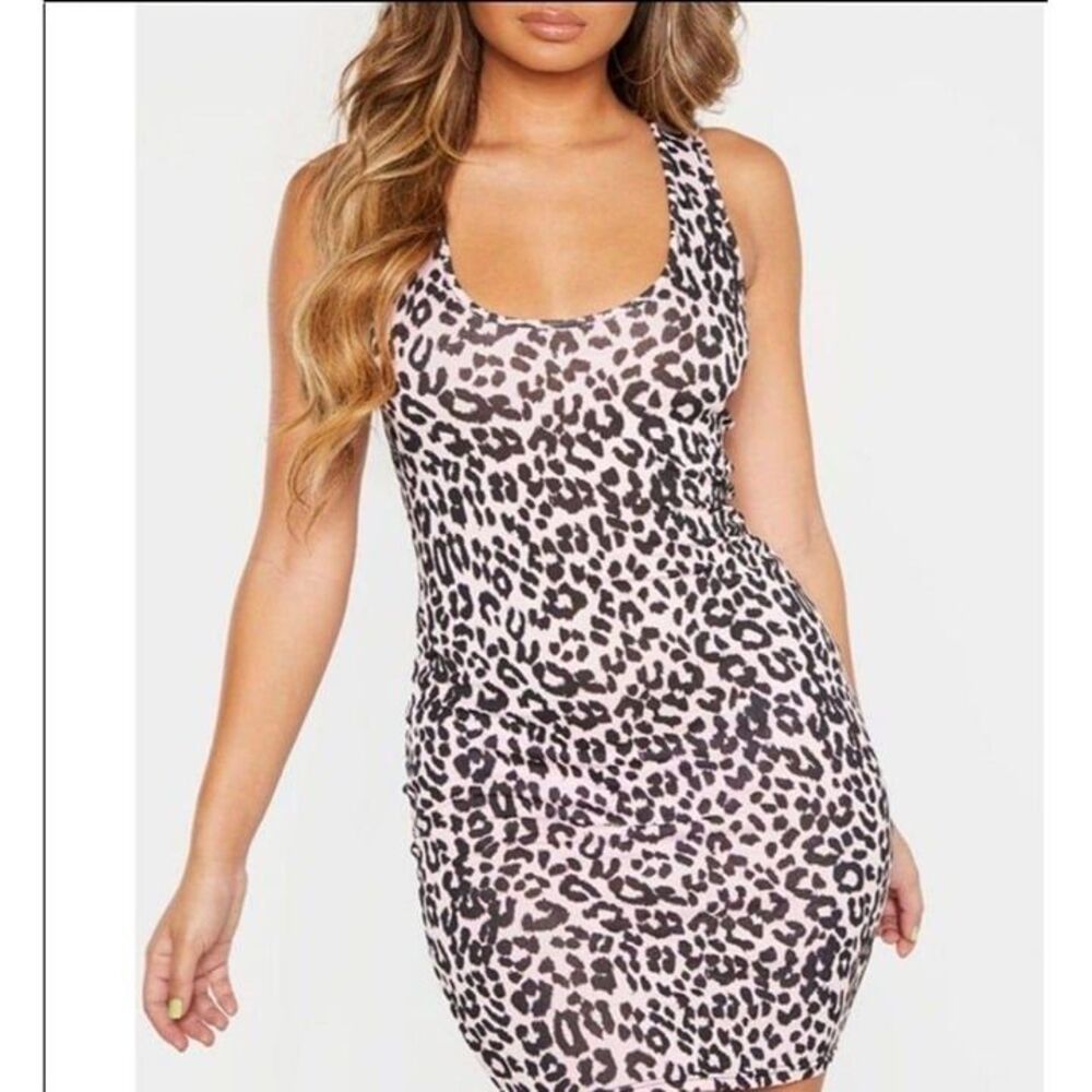 PrettyLittleThing Womens Dress Pink 2 Animal Print Body Con Mini Scoop Neck New